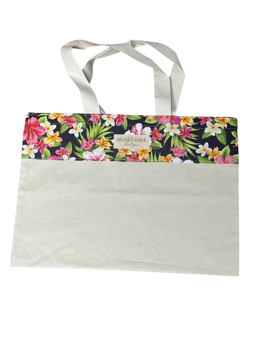 Tote bag with floral pattern on a white background